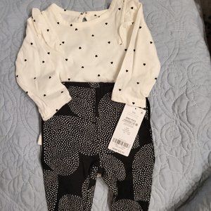 Carters Baby Girls 2-Piece Bodysuit Pant Set Multi, Black Hearts on White Shirt